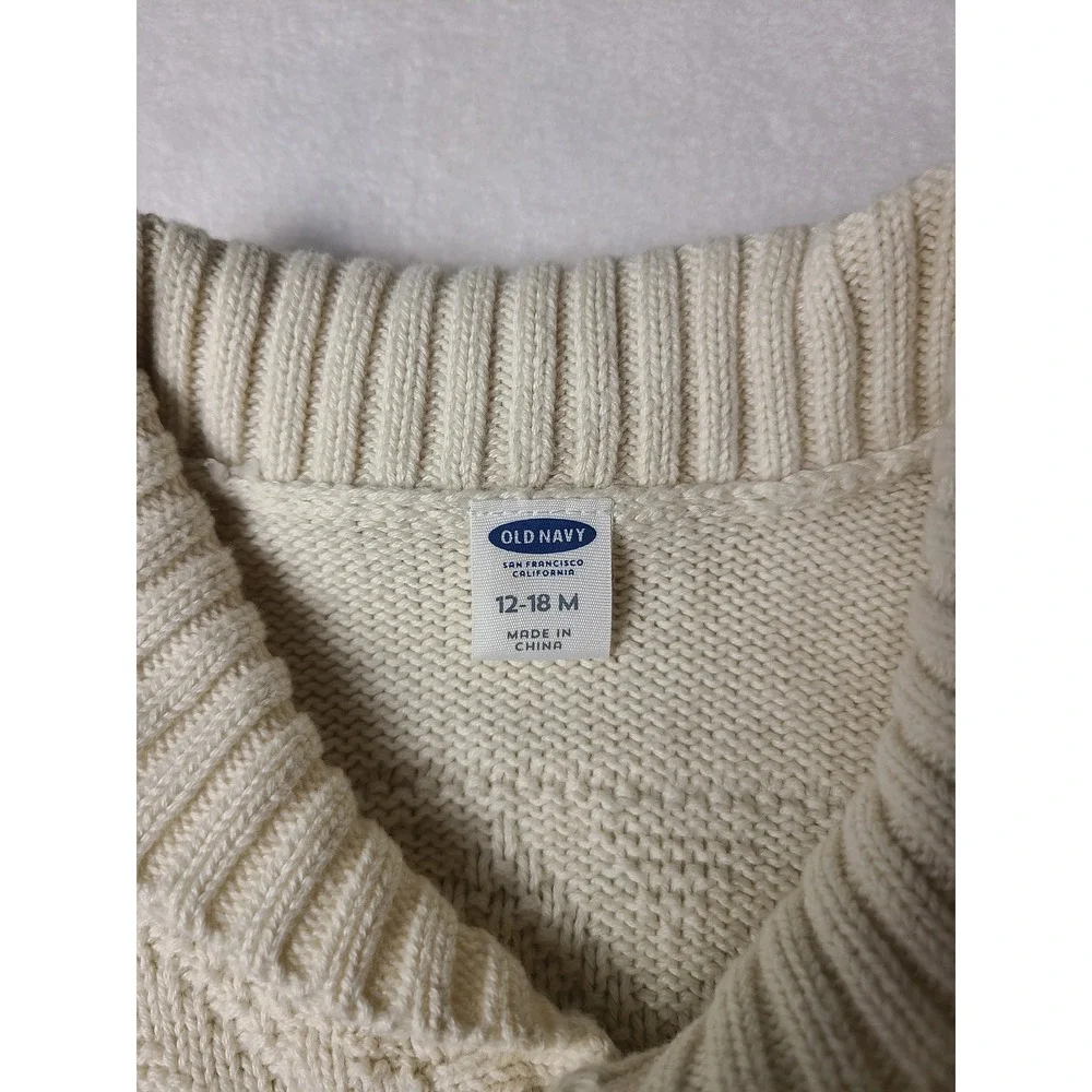Old Navy Cardigan Sweater Kids 12-18M Cream Shawl Collar Button Front Knit
